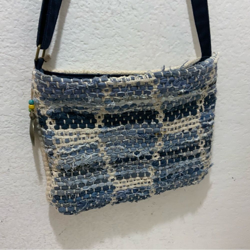 Catori "Boho" 100% Cotton Blue Denim/Beige Woven Rag Rug Crossbody/Shoulder Bag - Picture 3 of 11